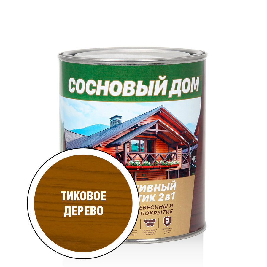 СОСНОВЫЙ ДОМ декоративно-защитный состав для древесины тиковое дерево, 0,8л/6